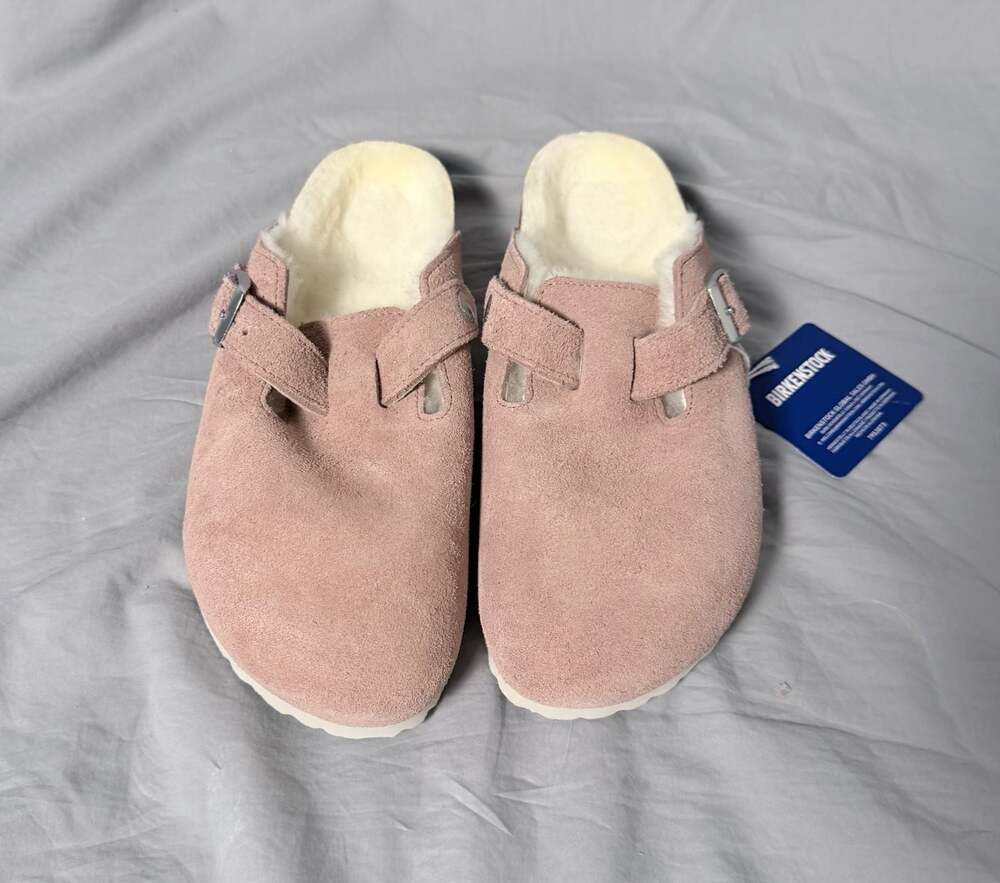 Birkenstock Boston Shearling Lined Suede Clogs in Pink Clay - Picture 2 of 8
